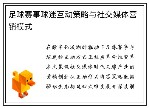 足球赛事球迷互动策略与社交媒体营销模式